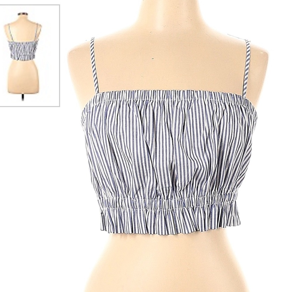 LA HEARTS BLUE AND WHITE STRIPPED CROP TOP